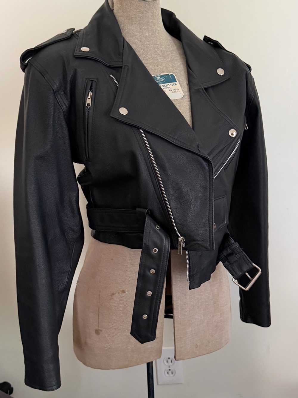 Vintage Wilsons Leather Black Cropped Moto Jacket Belt Small - Picture 14 of 15